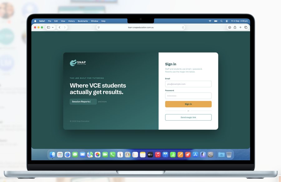 The Snap Education platform sign in screen