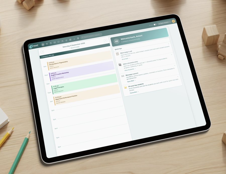 The platform open on a tablet